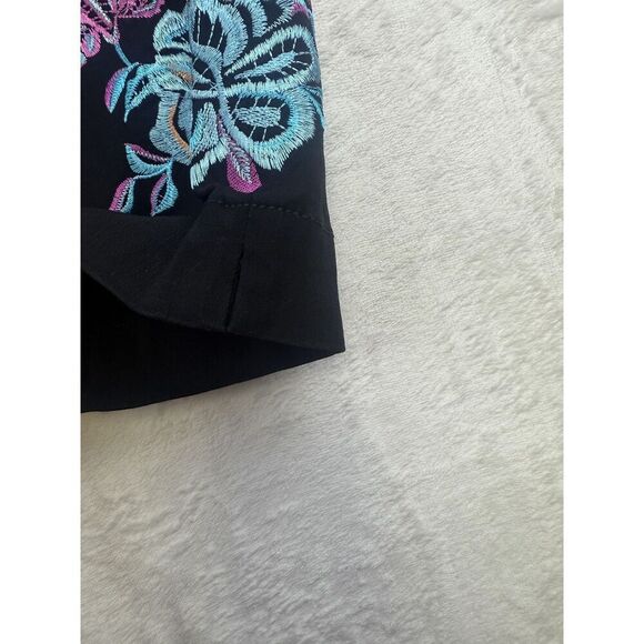 Slim-sation Pants Womens 12 Black Embroidered Floral Stretch Pull On Cropped - Picture 4 of 11